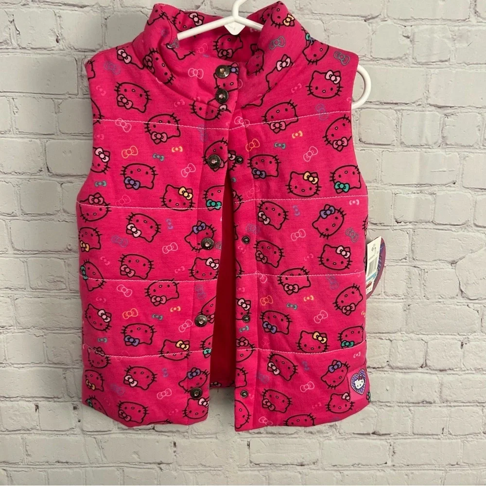 Hello Kitty Sanrio New Deadstock quilted snap down  vest novelty pink gem size 5